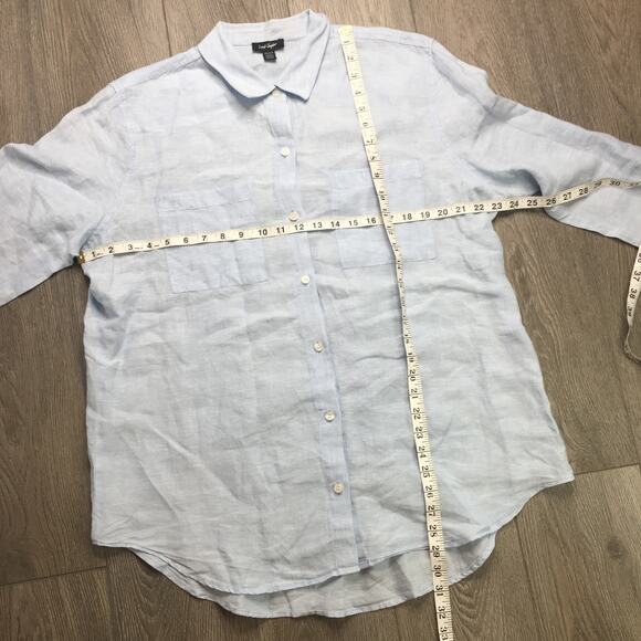 Lord & Taylor 100% Linen Hi Low Button Down Shirt Long Sleeve Light Blue XL - Picture 4 of 8